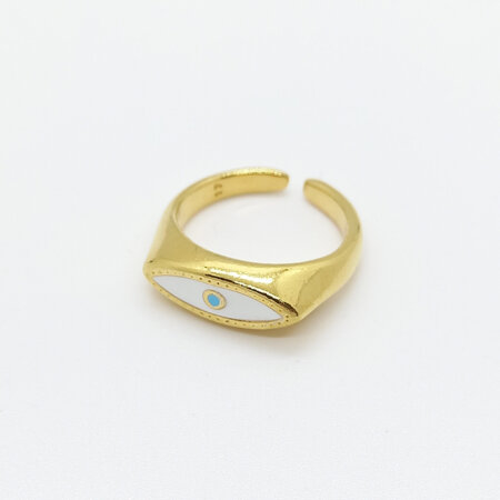 AKYLINA jewels kallirroi gr χειροποίητο κόσμημα faux bijoux δαχτυλίδι επίχρυσο σιέλ μάτι λευκού σμάλτου