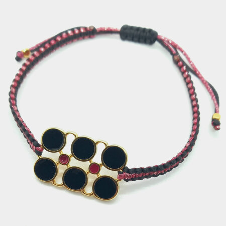 ANNA jewels kallirroi gr faux bijoux χειροποίητο βραχιόλι χεριού μακραμέ δίχρωμο κόκκινο μαύρο με επίχρυσο στοιχείο