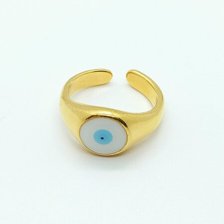 AVA jewels kallirroi gr faux bijoux χειροποίητο κόσμημα δαχτυλίδι επίχρυσο μάτι λευκού σμάλτου