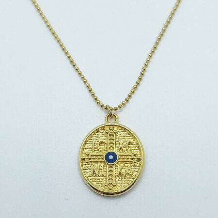 DERINOI jewels kallirroi gr faux bijoux κολιέ επίχρυσο μπλε μάτι