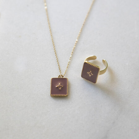 gift set κοσμημάτων κολιέ και δαχτυλίδι χρυσό χρώμα σάπιου μήλου σμάλτου