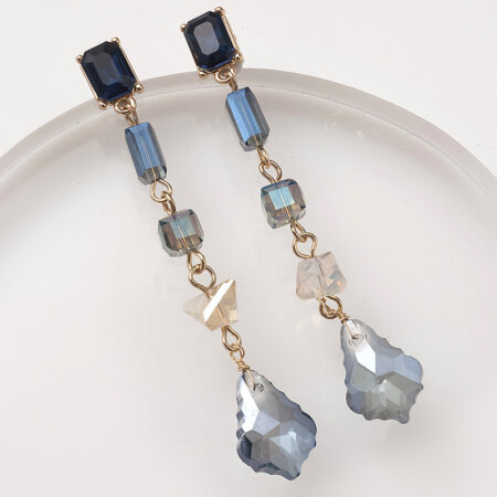 Σκουλαρίκια φο μπιζού επίχρυσα κρεμαστά κλασσικά με μπλε πέτρα faux bijoux elegant