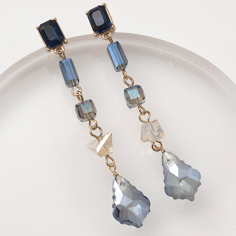 Σκουλαρίκια φο μπιζού επίχρυσα κρεμαστά κλασσικά με μπλε πέτρα faux bijoux elegant