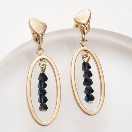 Σκουλαρίκια φο μπιζού επίχρυσα κρεμαστά κλασσικά με μπλε πέτρα faux bijoux elegant