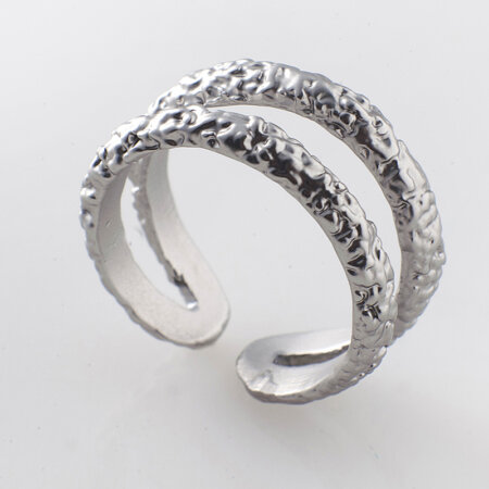 γυναικείο δαχτυλίδι κόσμημα ασημί διπλής σειράς σφυρήλατο κλασικό