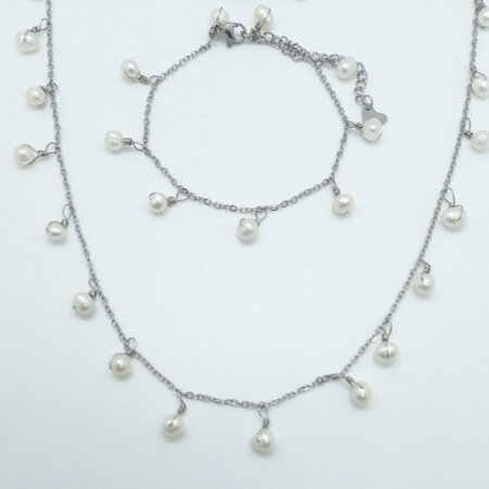 DELFIS & AVILLIA jewels kallirroi gr gift set Set δώρου κολιέ & βραχιόλι χεριού ατσάλινο με λευκά μαργαριτάρια