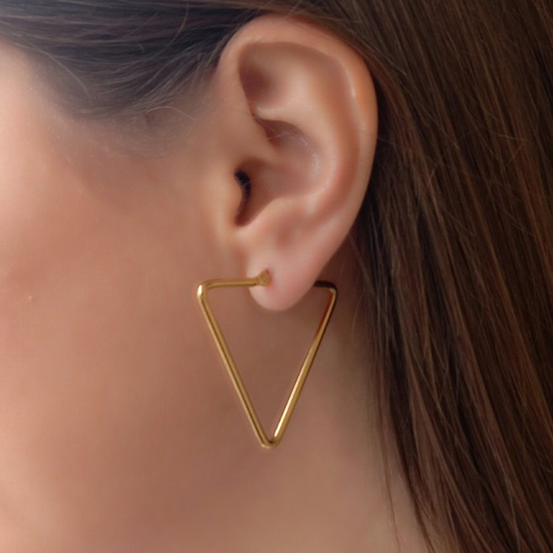 HAGIEK - Σκουλαρίκια ατσάλινα κρίκοι τρίγωνοι - Image 2
