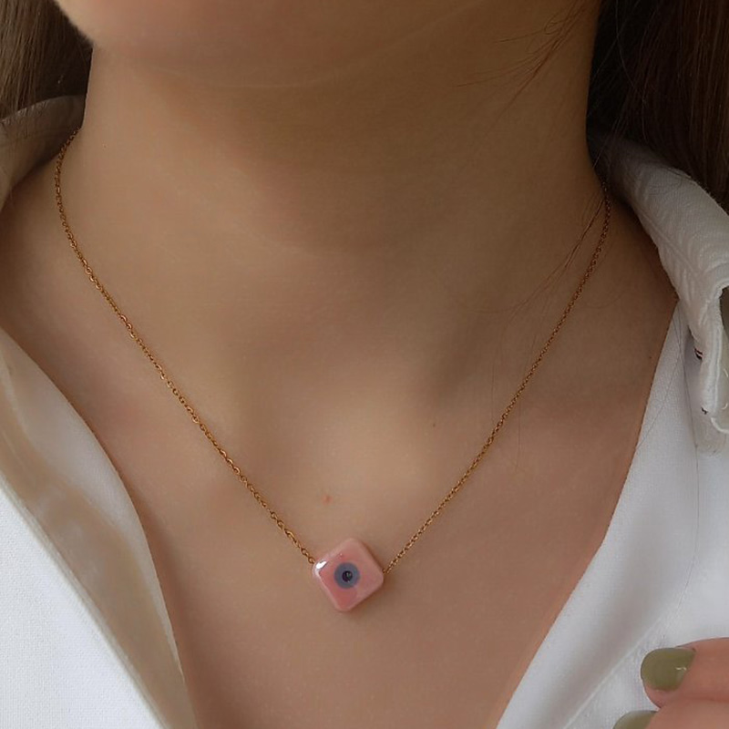 NEDA - Κολιέ ατσάλινο με κεραμική χάντρα - Image 2