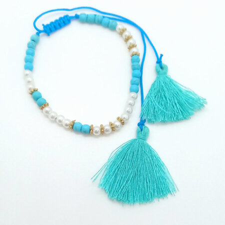 IOS jewels kallirroi gr faux bijoux γυναικεία χειροποίητα κοσμήματα αλυσίδα ποδιού με χάντρες τυρκουαζ λευκό