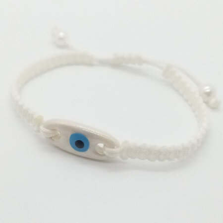 VANESSA jewels kallirroi gr faux bijoux γυναικεία χειροποίητα κοσμήματα βραχιόλι χεριού λευκό μακραμέ μάτι κεραμικό