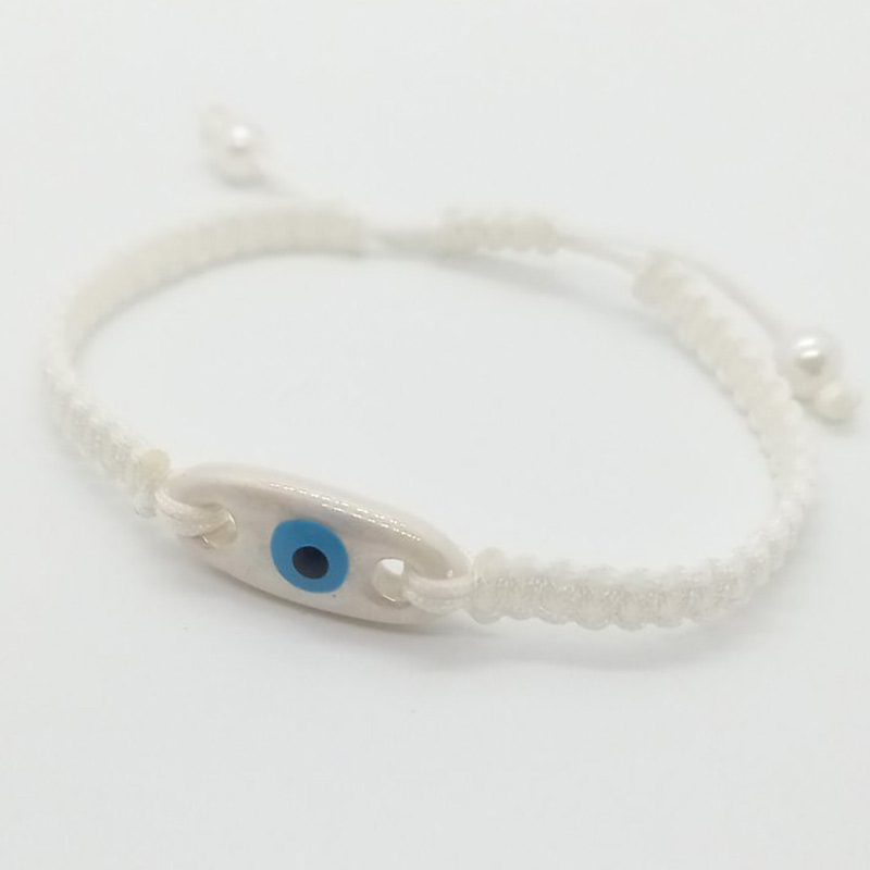 VANESSA jewels kallirroi gr faux bijoux γυναικεία χειροποίητα κοσμήματα βραχιόλι χεριού λευκό μακραμέ μάτι κεραμικό