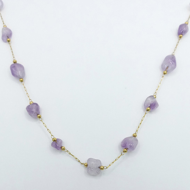 THELXI jewels kallirroi gr faux bijoux γυναικεία χειροποίητα κοσμήματα κολιέ ατσάλινο αλυσίδας χρυσό με πέτρες αμέθυστου φθηνά κοσμήματα καλλιθέα