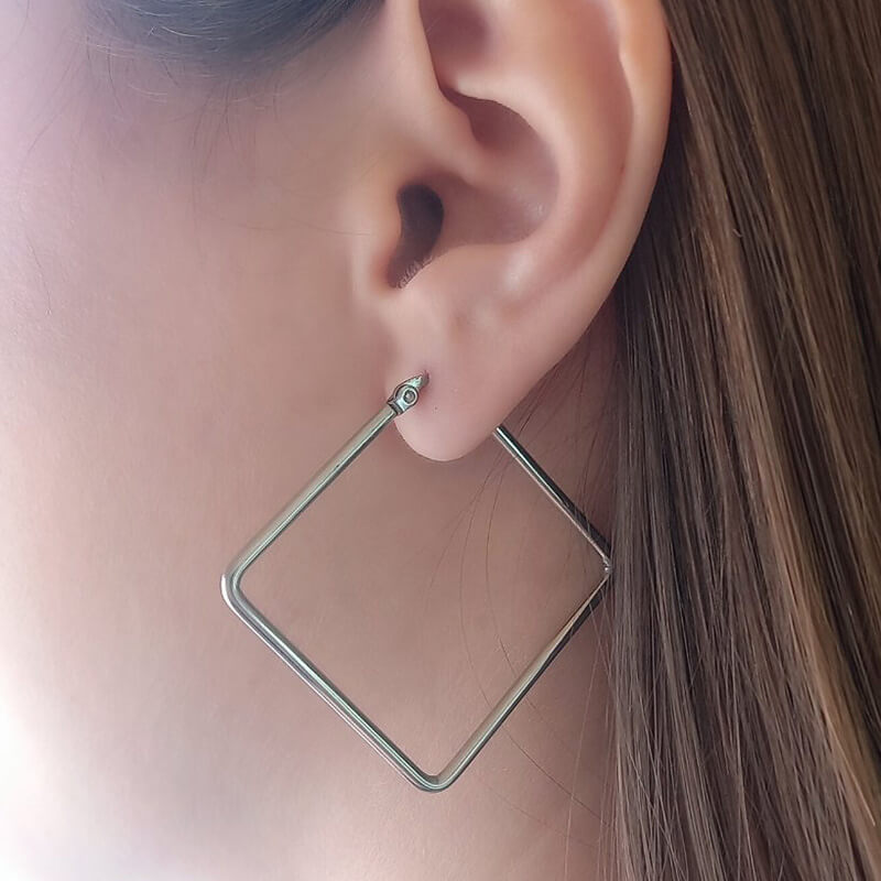 MARTA - Σκουλαρίκια ατσάλινα κρίκοι ασημί χρώματος - Image 2