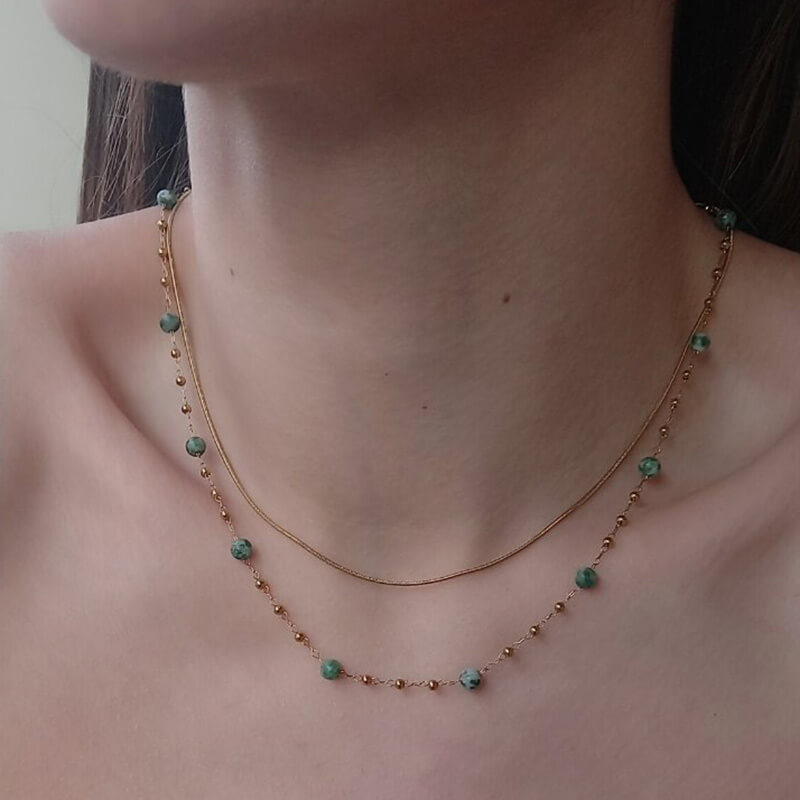 VILLY - Κολιέ ατσάλινο διπλής σειράς χρυσού χρώματος αβεντουρίνη “avventure” - Image 2