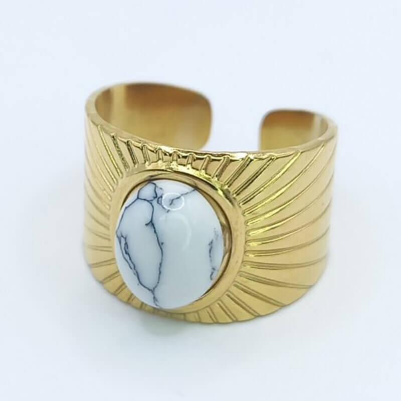 LYRKEIA jewels kallirroi gr faux bijoux γυναικεία χειροποίητα κοσμήματα δαχτυλίδι ατσάλινο λευκή πέτρα εντυπωσιακά φο μπιζού καλλιθέα