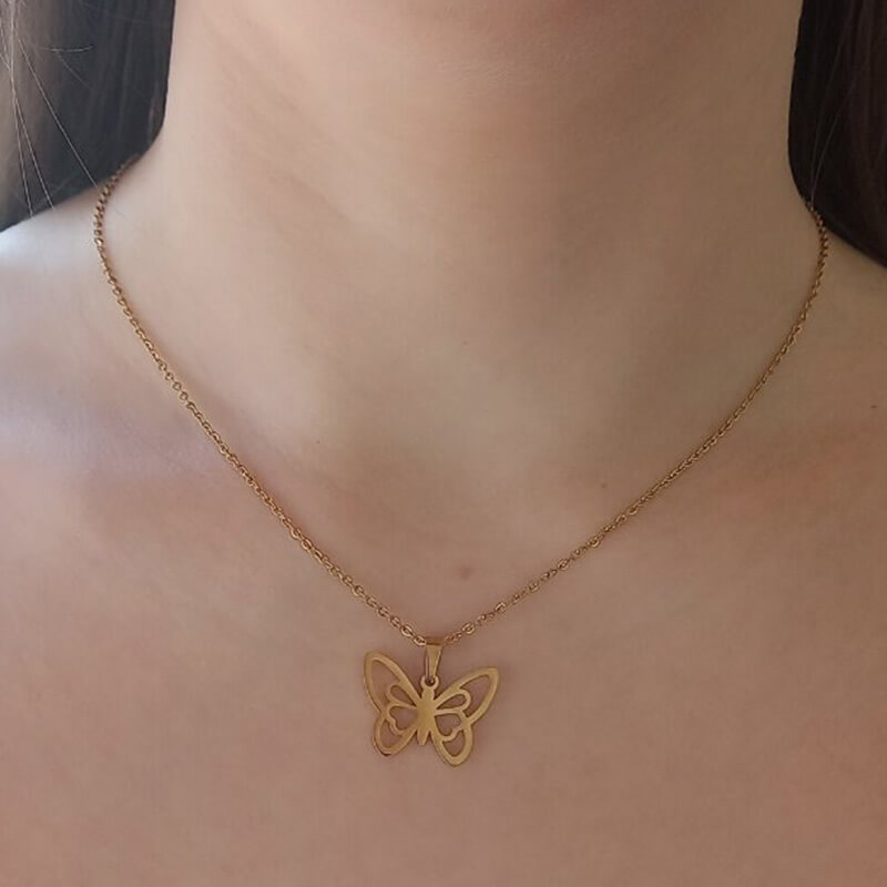 RINEIA jewels kallirroi gr faux bijoux γυναικεία χειροποίητα κοσμήματα κολιέ ατσάλινο επίχρυσο πεταλούδα εντυπωσιακά φθηνά φο μπιζού καλλιθέα