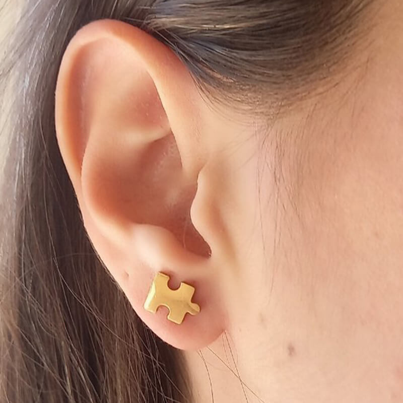 PUZZLE - Σκουλαρίκια ατσάλινα χρυσού χρώματος - Image 2